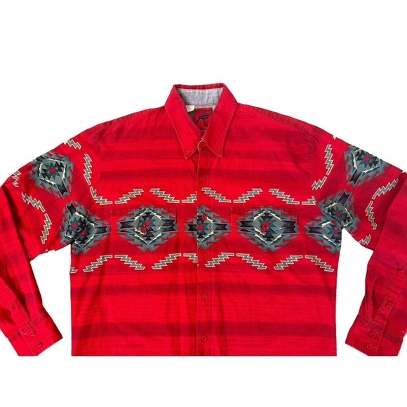 Vtg 80s 90s ROPER Southwestern Cowboy Shirt Aztec Button Down Long Sleeve Top L - Picture 2 of 7